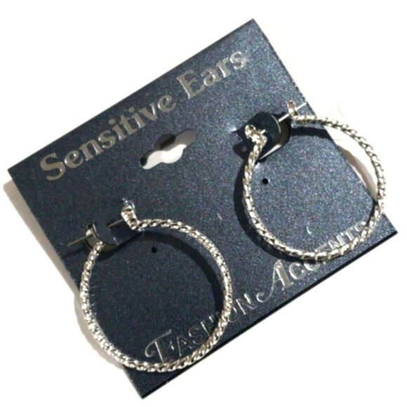 Silver-Tone Twisted Wire Hoop Earrings – 1.25" Classic Lightweight Hoops Women - Picture 3 of 8